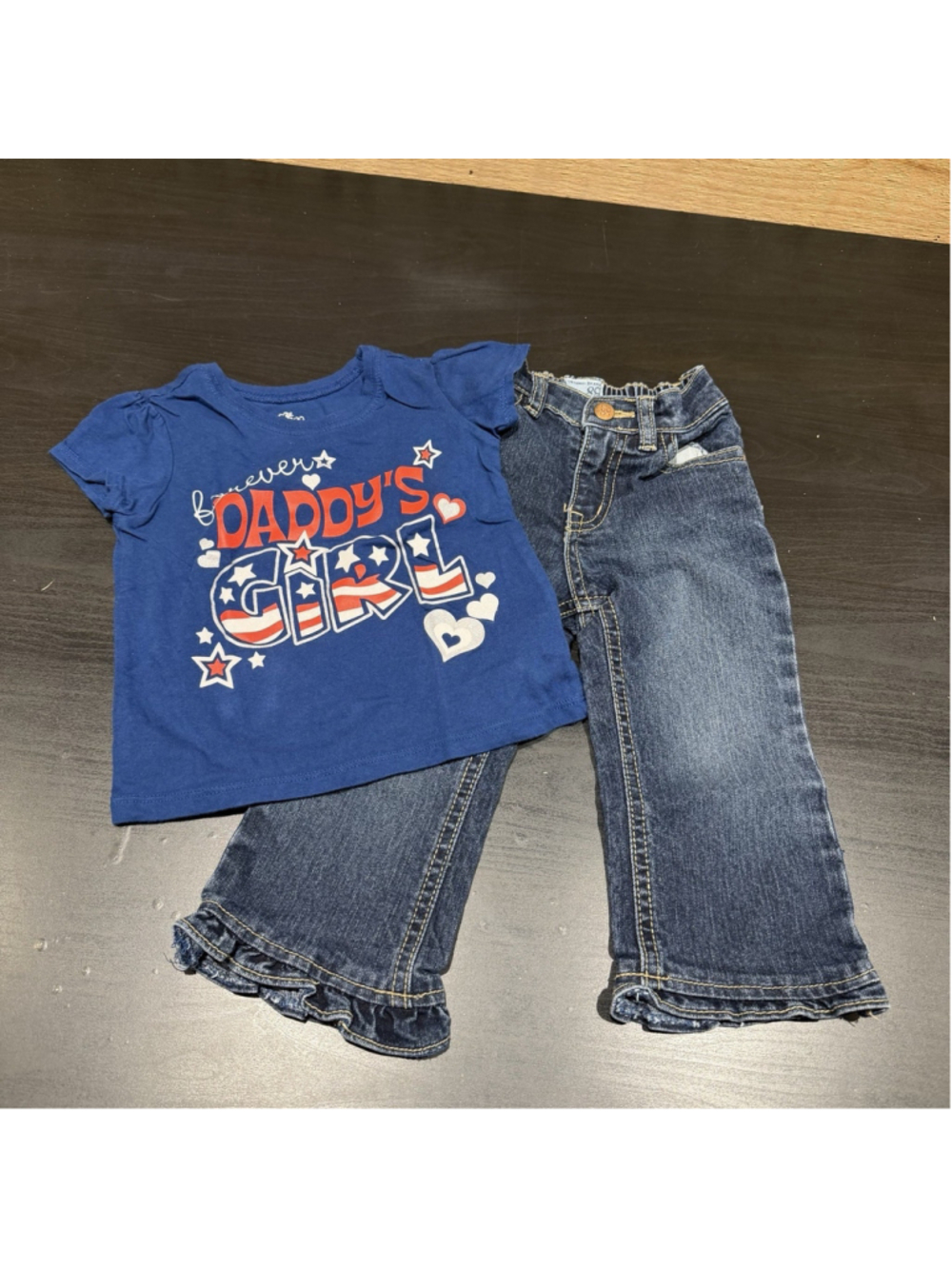 Childrens Place 18-24M Patriotic Forever Daddyβs Girl Tee Flare Jeans Ruffle Hem
